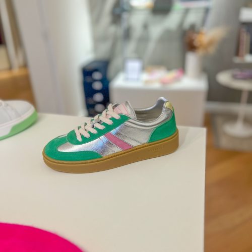 Baskets COURT silver green pink